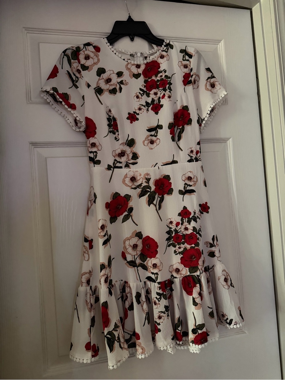 L'ATISTE White Dress with Red and Cream Floral Print